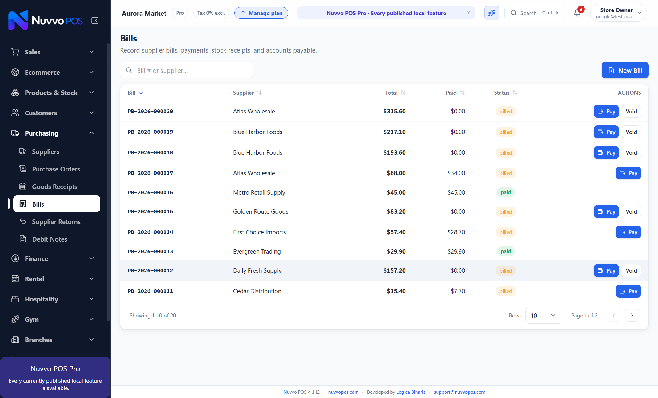 Supplier Bills
