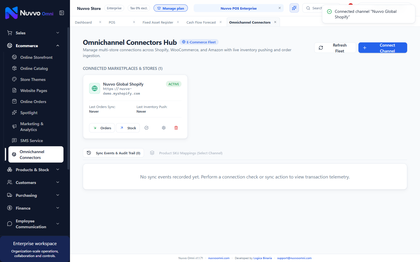 Omnichannel Commerce screen in Nuvvo Omni
