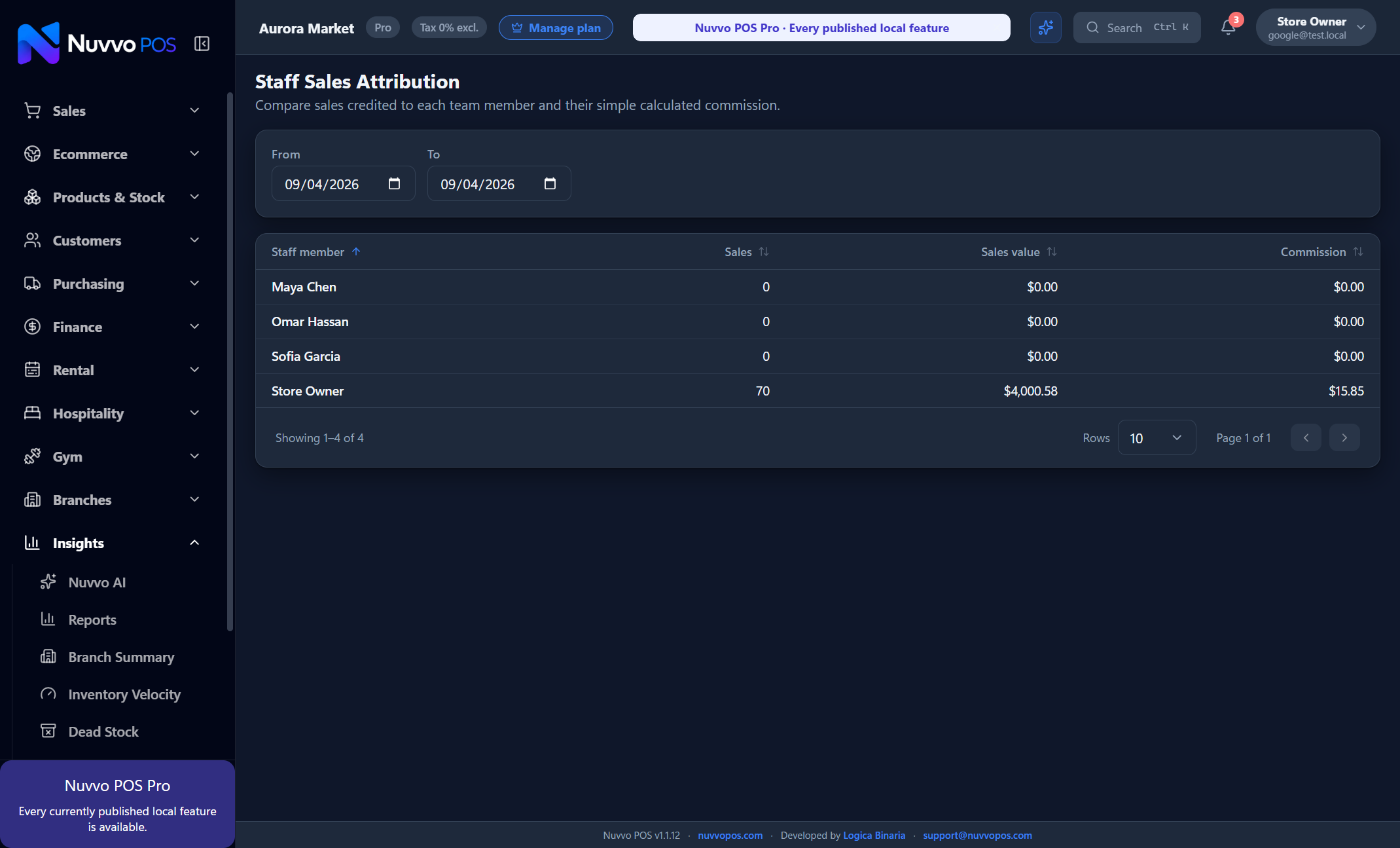 Nuvvo Omni Staff Sales Attribution, Commissions and Payroll