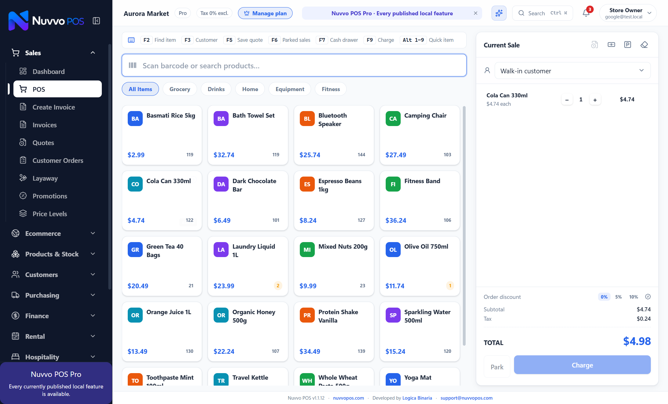 Nuvvo Omni point-of-sale interface