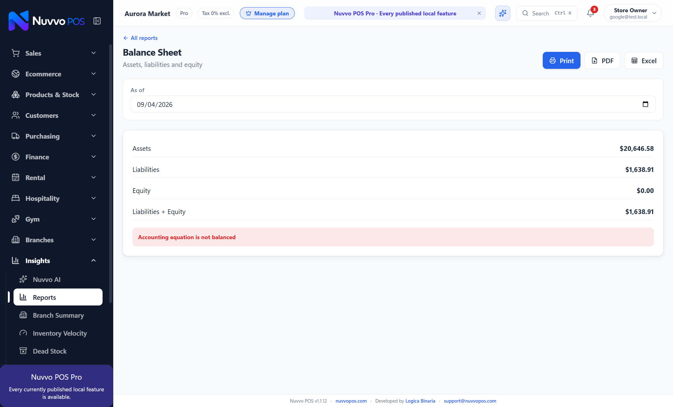 Report — Balance Sheet